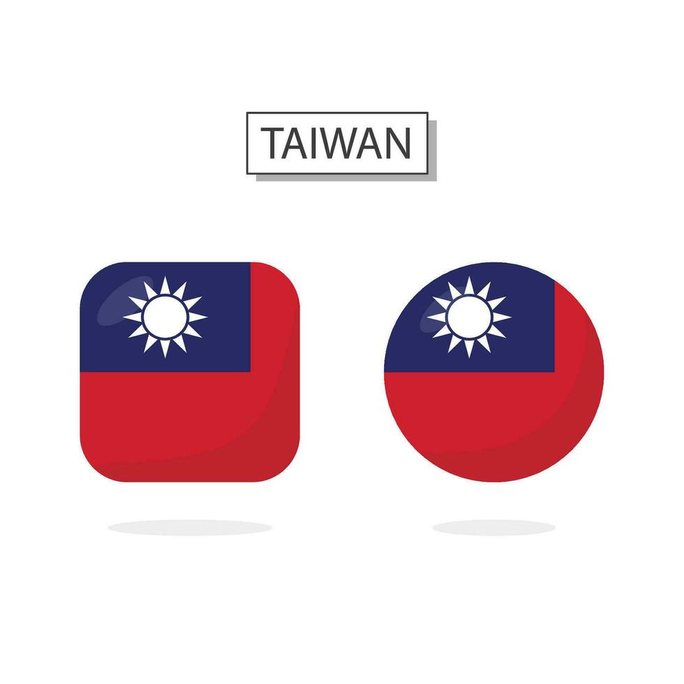 Flagge von Taiwan 2 Formen Symbol 3d Karikatur Stil. vektor