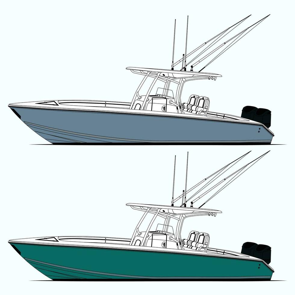 sida se fiske båt vektor linje konst illustration.