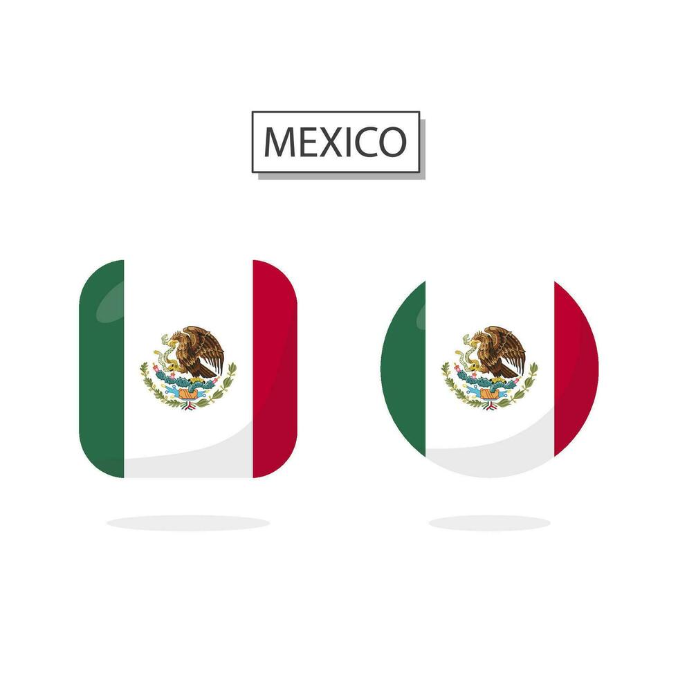 Flagge von Mexiko 2 Formen Symbol 3d Karikatur Stil. vektor