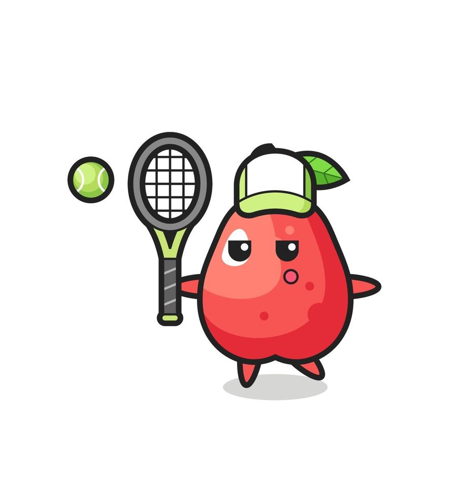 Zeichentrickfigur von Wasserapfel als Tennisspieler vektor