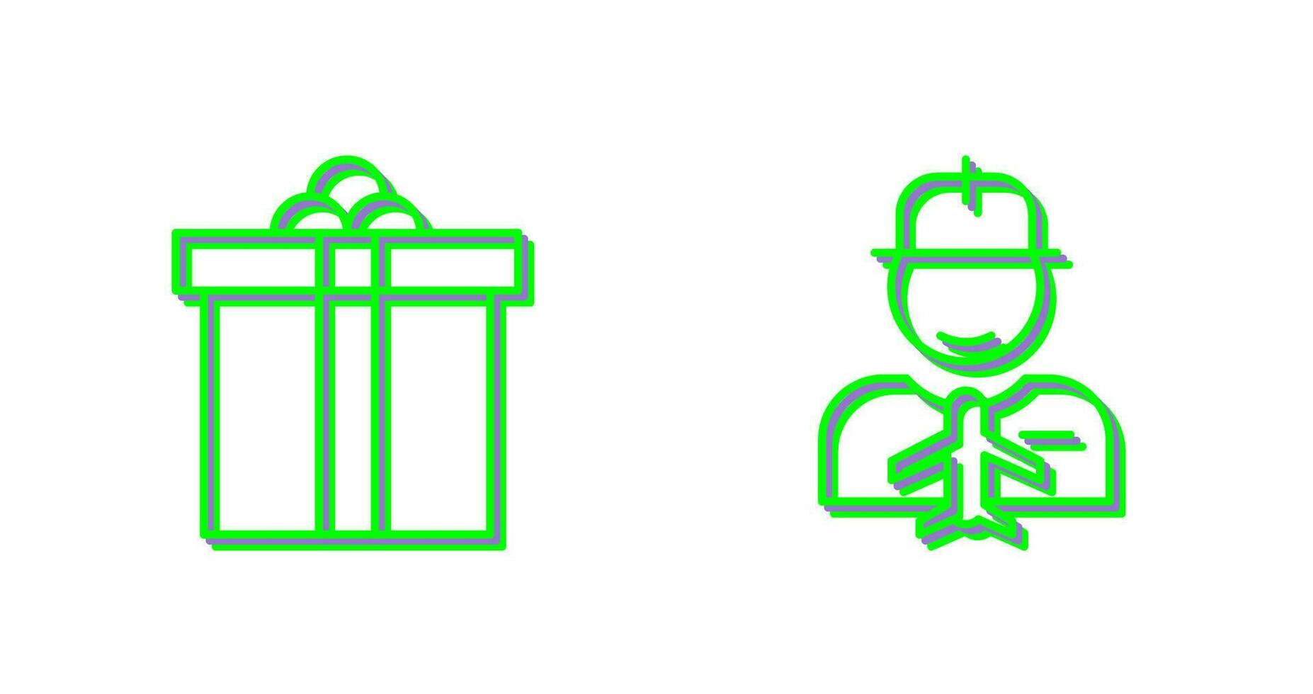 gåva låda och arbetstagare ikon vektor