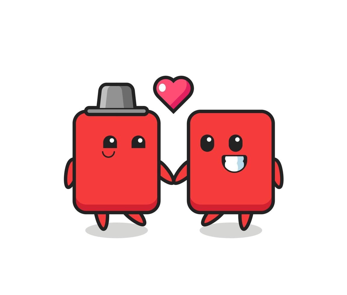 rött kort tecknad karaktär par med kärlek gest vektor