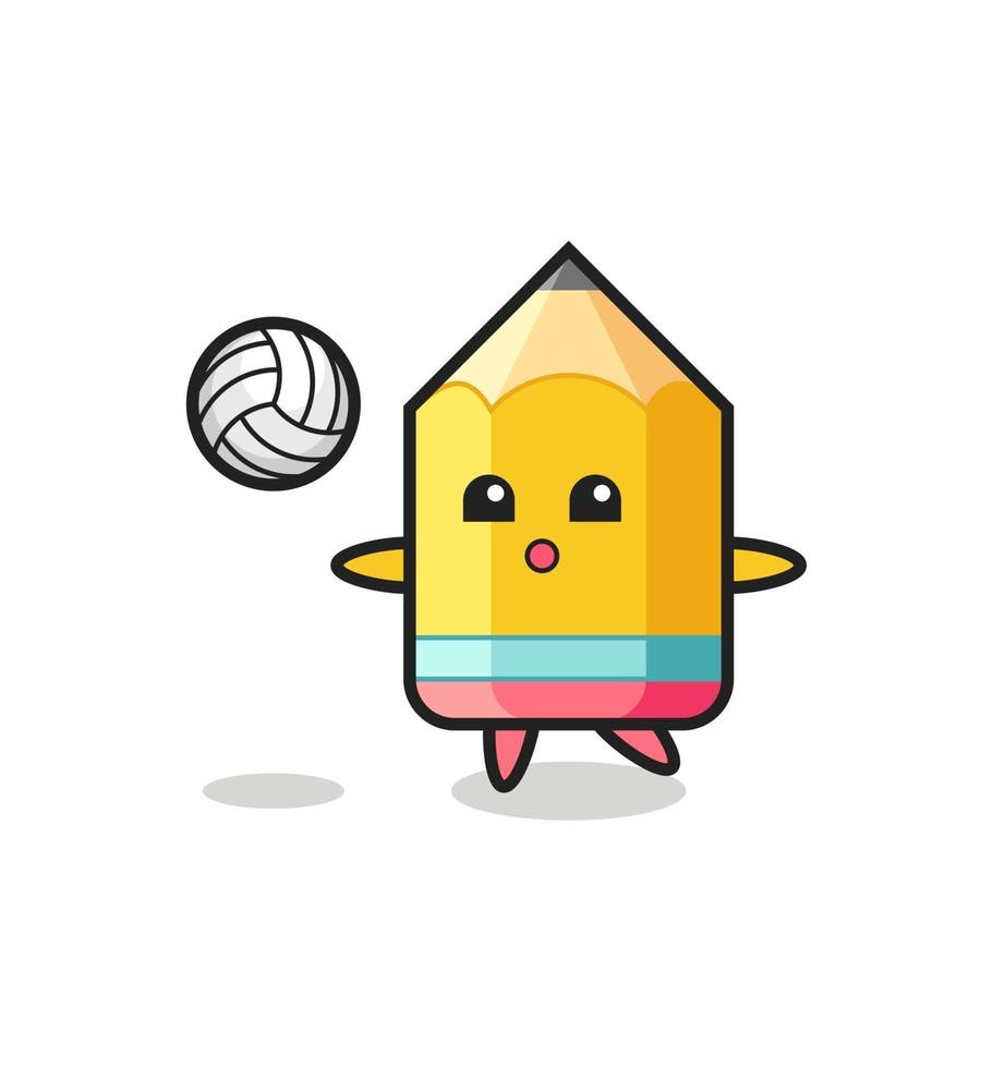 Charakterkarikatur des Bleistifts spielt Volleyball vektor