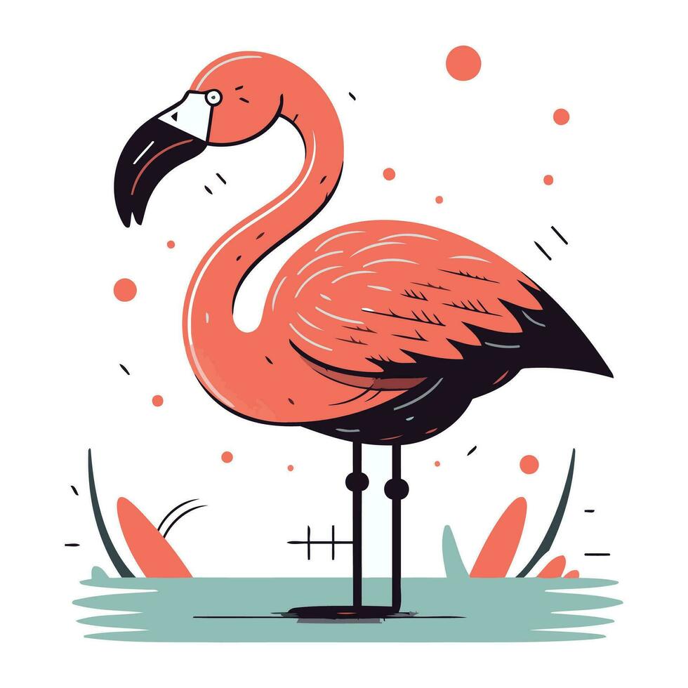 Flamingo. Hand gezeichnet Vektor Illustration im Gekritzel Stil.