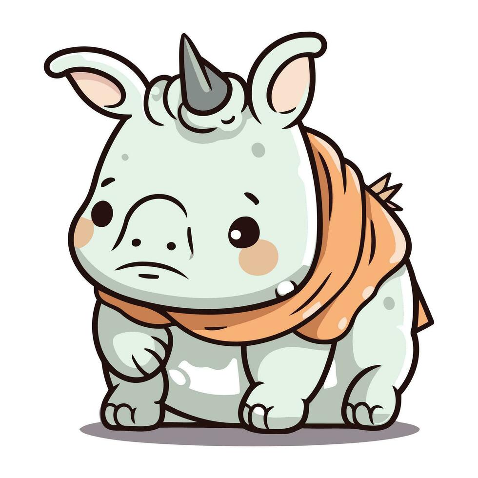 söt noshörning med orange scarf. vektor illustration.