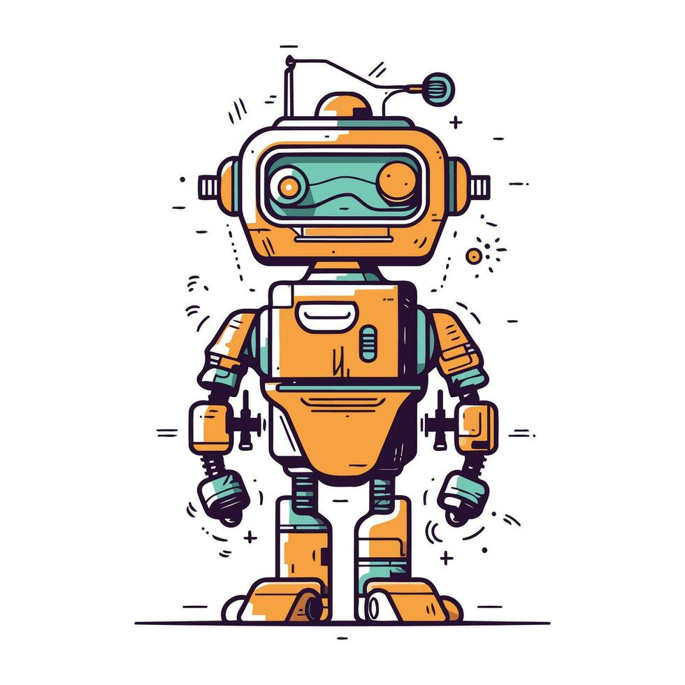 retro robot. vektor illustration i tecknad serie stil. isolerat på vit bakgrund.