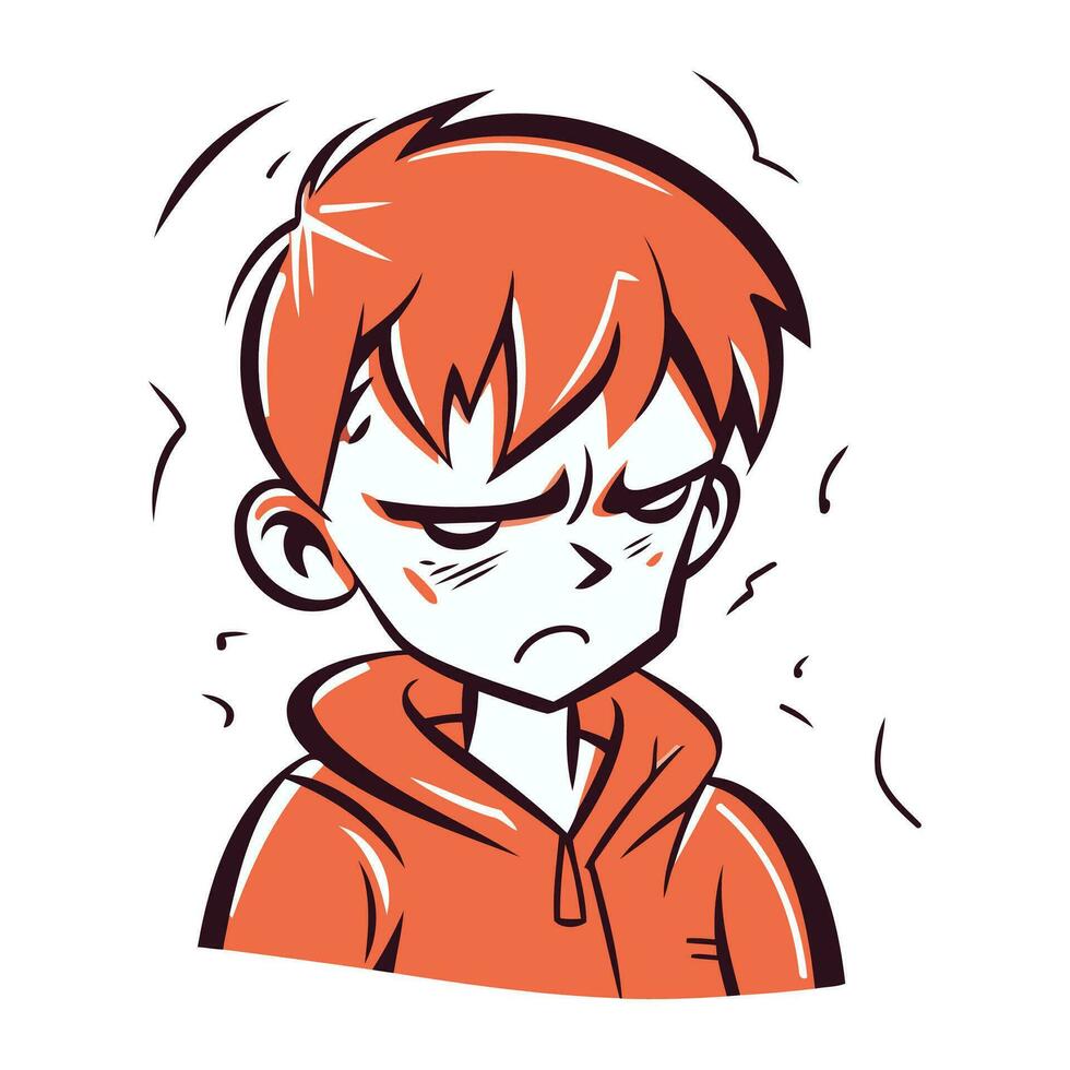 arg pojke med röd hår. vektor illustration isolerat på vit bakgrund.