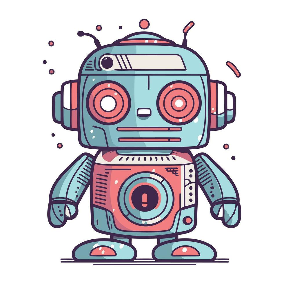 süß Karikatur Roboter mit Kamera. Vektor Illustration im ein eben Stil.