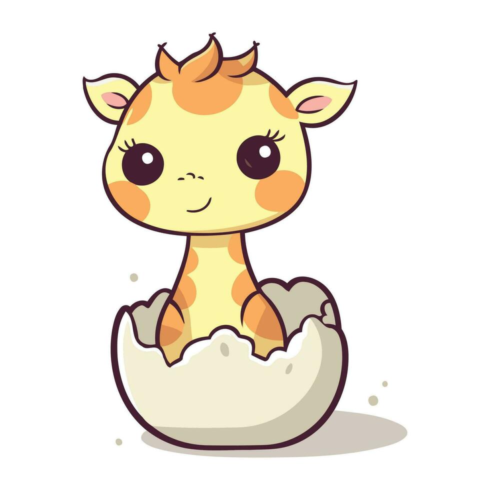 söt giraff kikar ut av ett ägg. vektor illustration