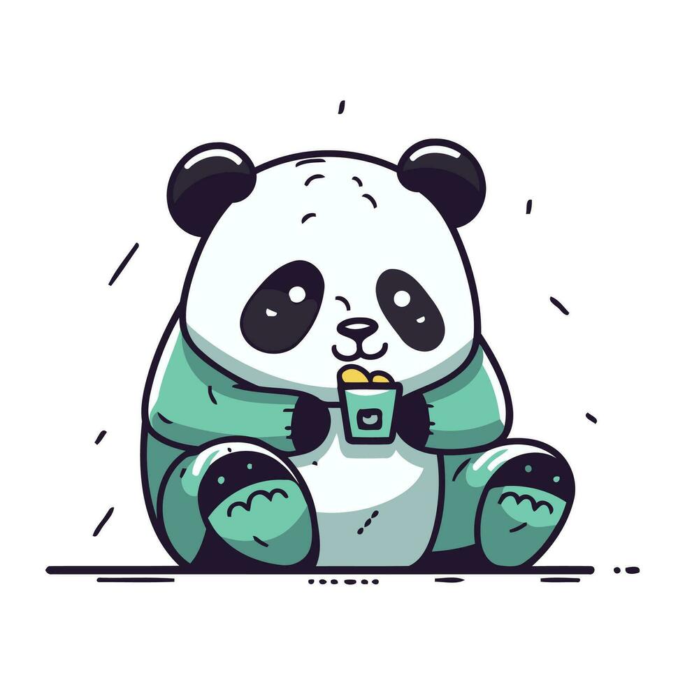 söt panda Björn med en kopp av kaffe. vektor illustration.