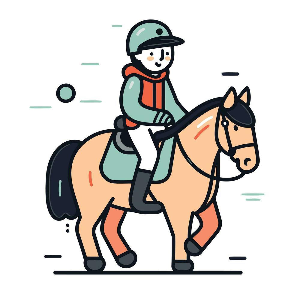 Pferd Reiten. Jockey auf Pferd. eben Stil Vektor Illustration.