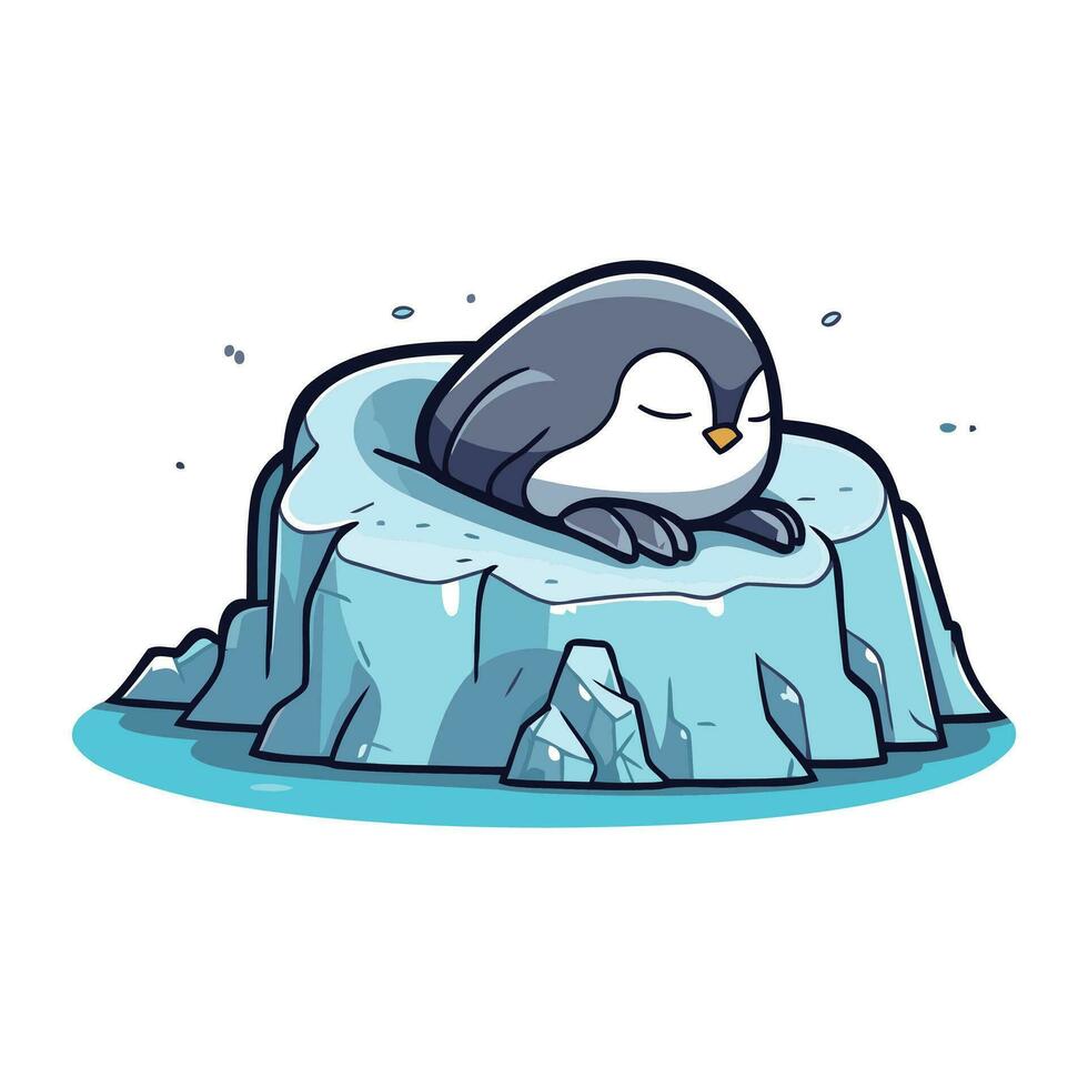 pingvin sovande på is isflak. tecknad serie vektor illustration.