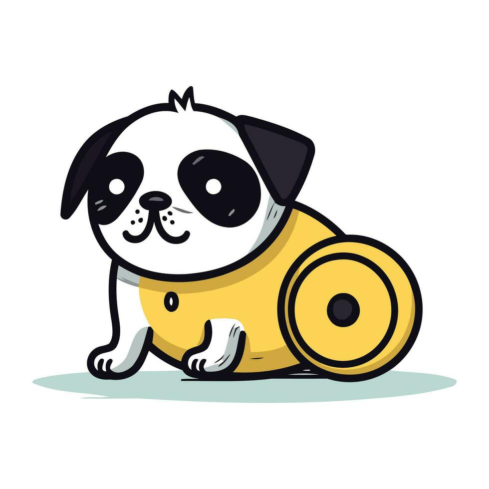 süß Mops Hund mit Spielzeug Wagen. Karikatur Vektor Illustration.