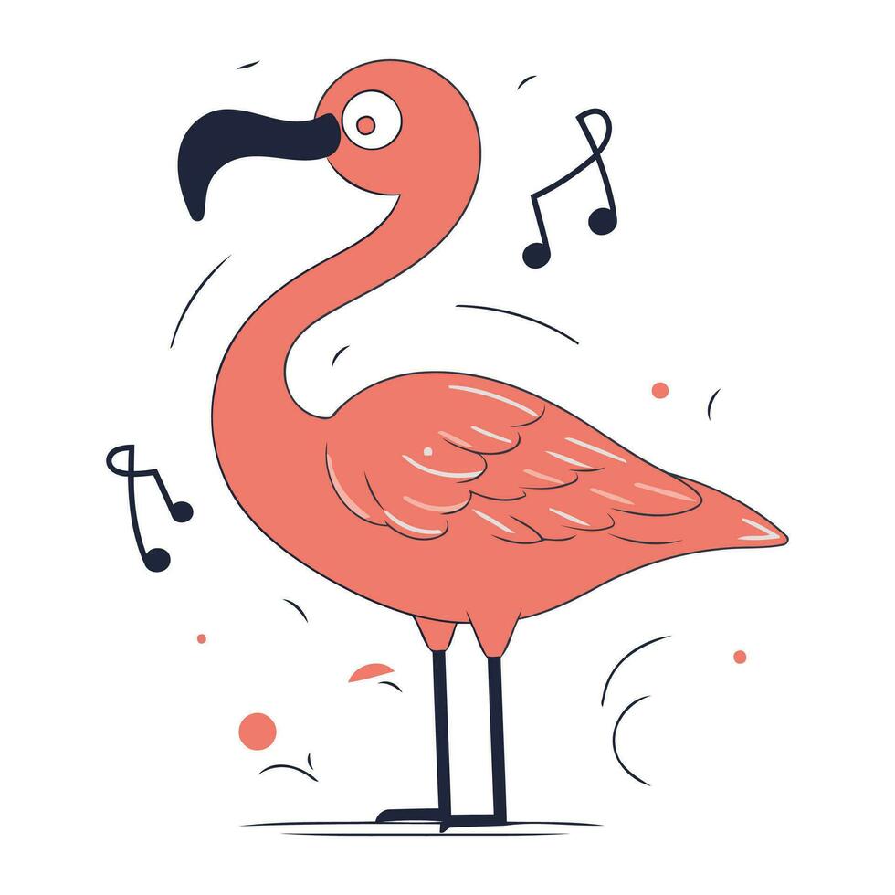 flamingo med musikalisk anteckningar. vektor illustration i platt stil.