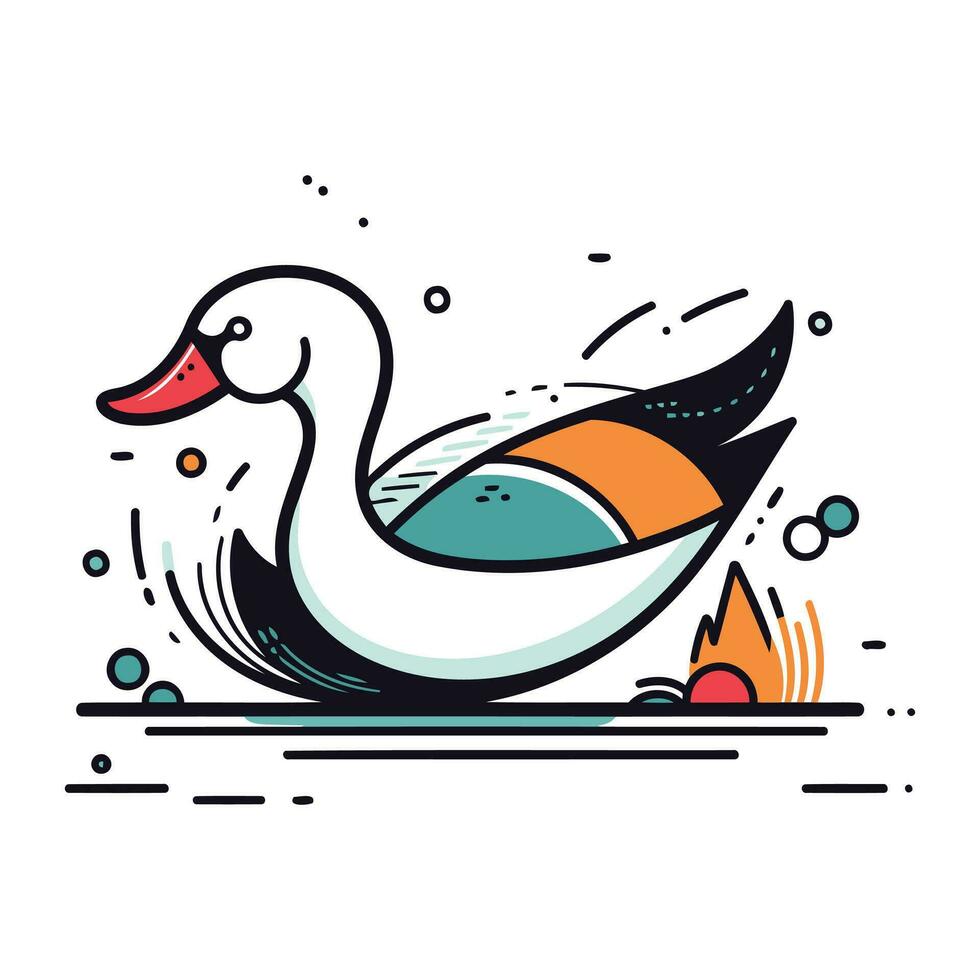 Ente auf Feuer. Vektor Illustration im Gekritzel Stil.