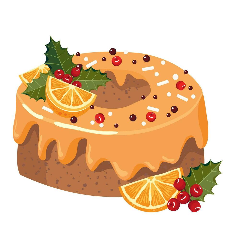 Weihnachten Orange Cupcake mit Dekoration von Orange Scheiben und Stechpalme . illustriert Vektor Clip Art.