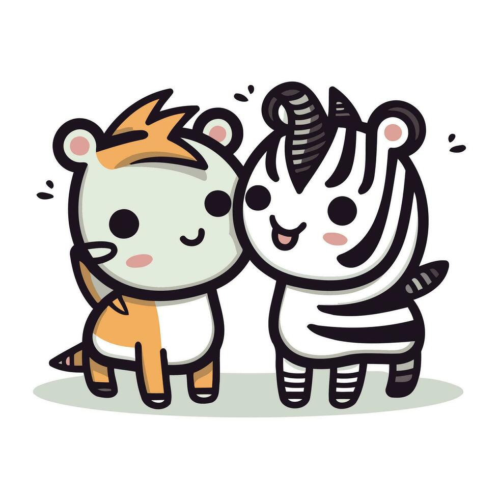 Zebra und Zebra Karikatur Charakter Vektor Illustration. süß kawaii Tier Charakter.