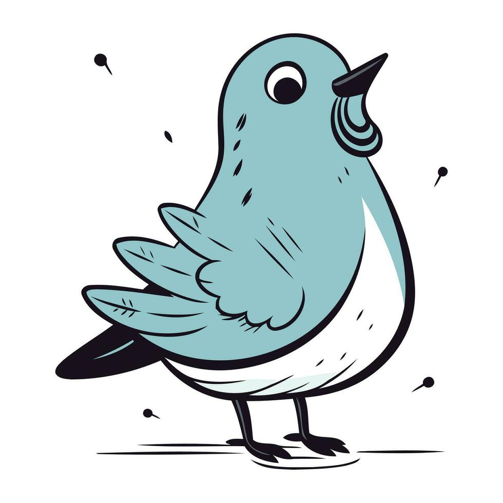 hand dragen vektor tecknad serie illustration av en söt blå fågel. isolerat på vit bakgrund.