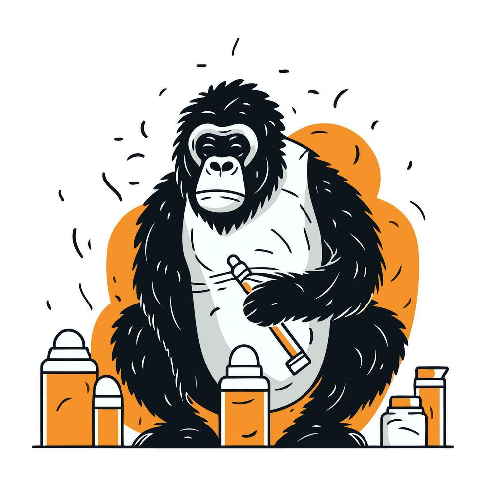 gorilla med en hammare i hans hand. vektor illustration.