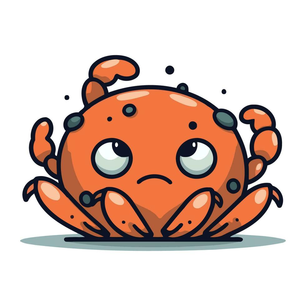 Krabbe Charakter Vektor Illustration. süß Karikatur Krabbe mit traurig Augen.