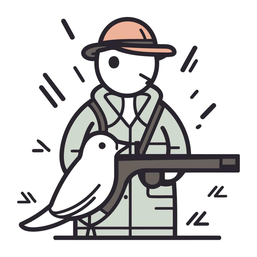 Vektor Illustration von ein Jäger mit ein Vogel auf ein Weiß Hintergrund.