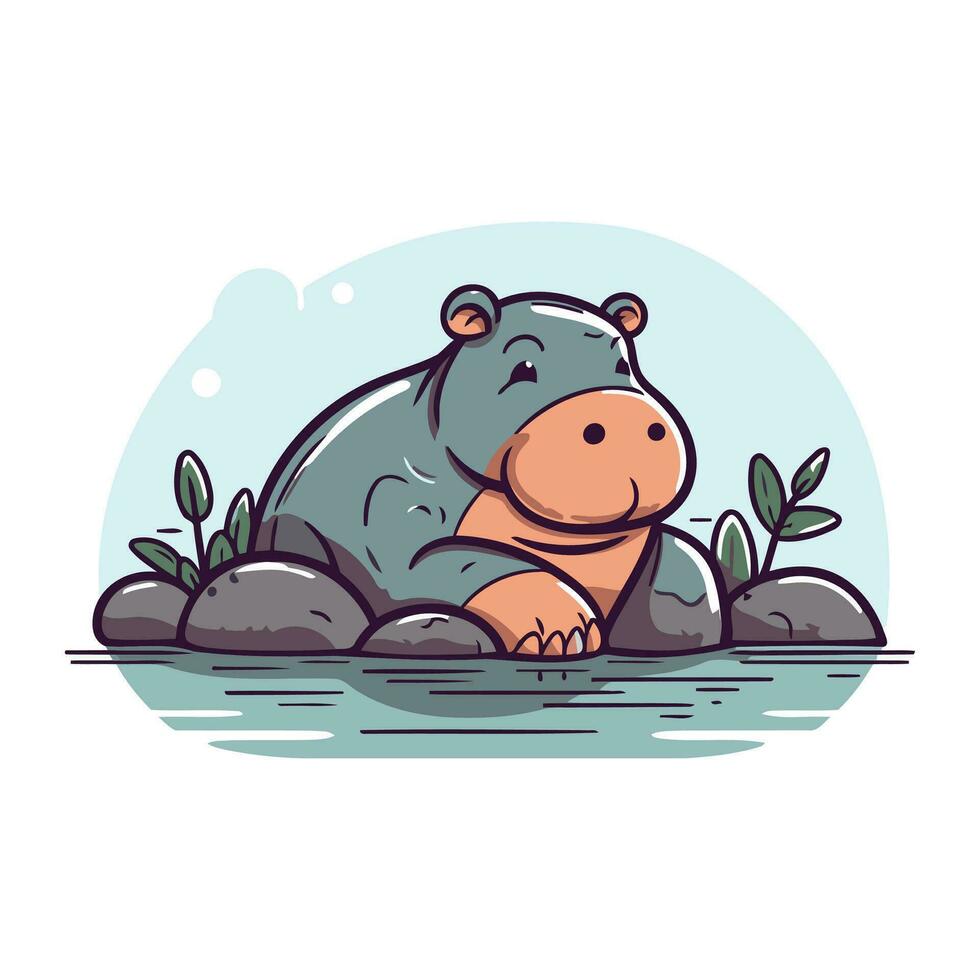 Nilpferd im das Fluss. Vektor Illustration im Karikatur Stil