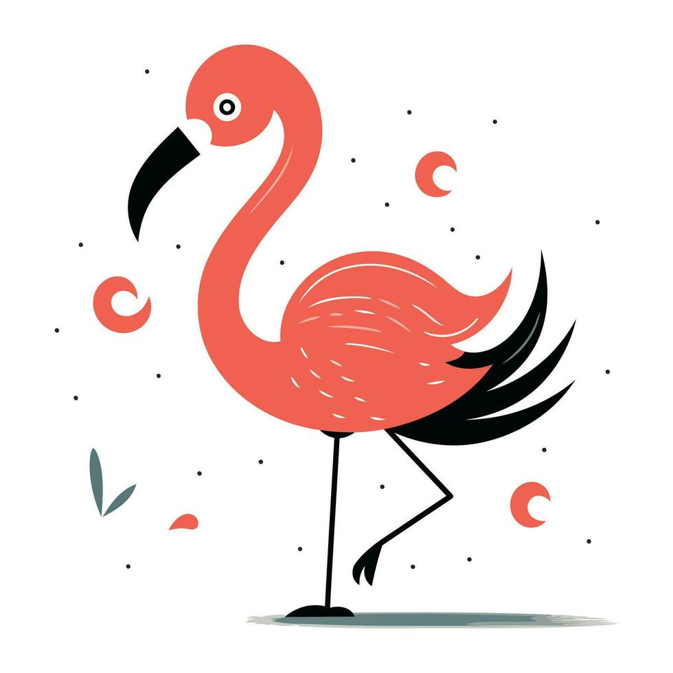 Flamingo Vogel auf ein Weiß Hintergrund. Vektor Illustration im eben Stil.