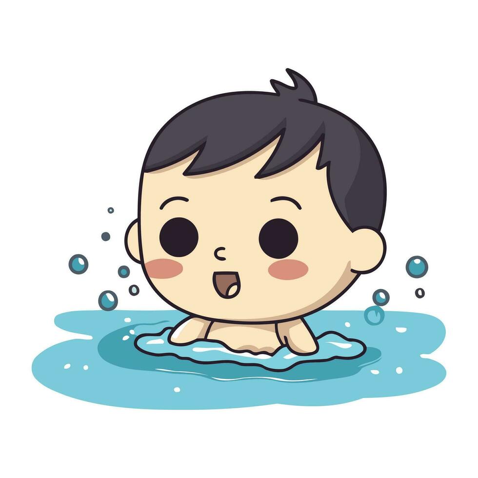 süß Baby Junge im Schwimmen Schwimmbad Karikatur Vektor Illustration Grafik Design.