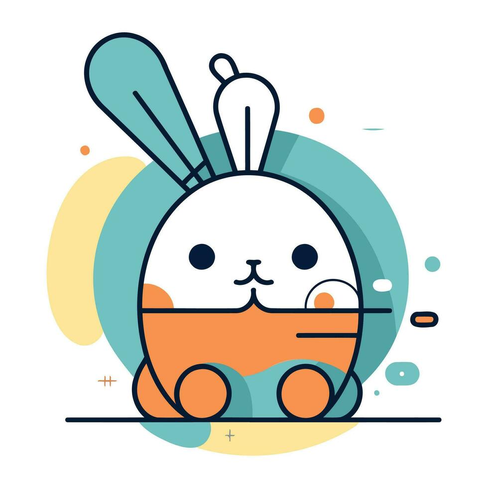 söt tecknad serie kanin i platt linje stil. vektor illustration för din design.