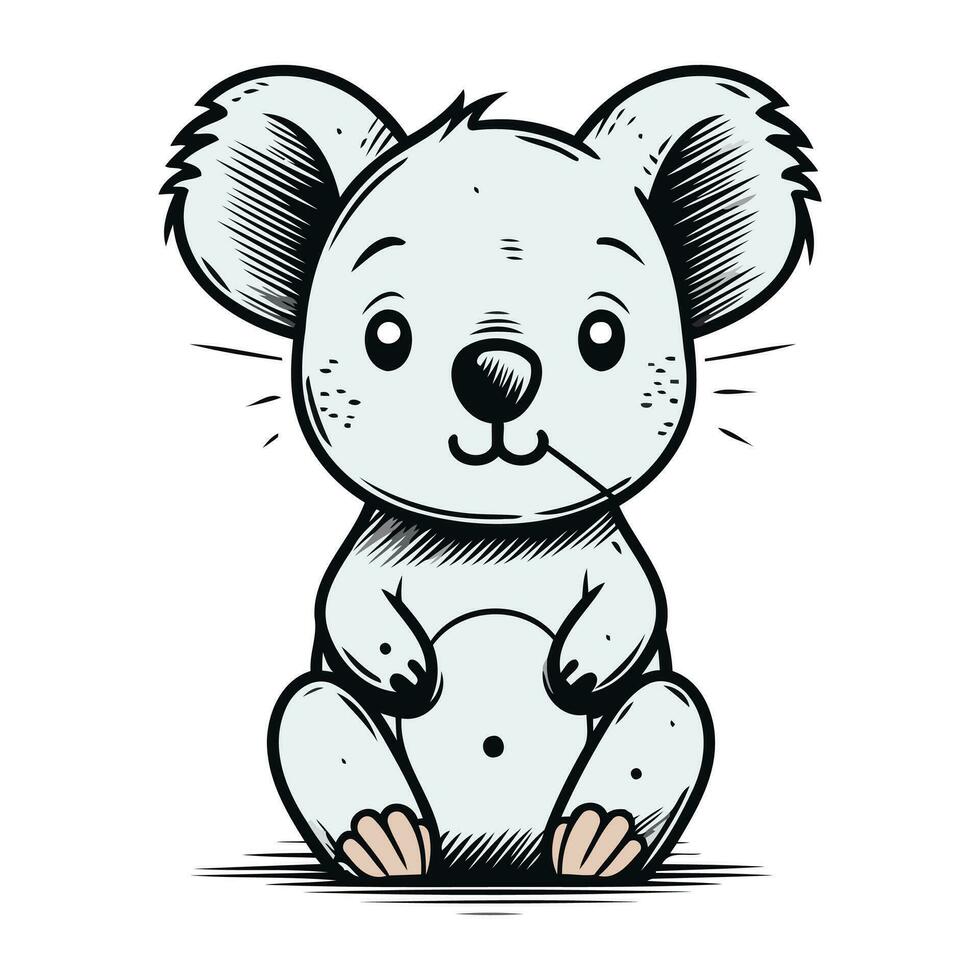 söt koala tecknad serie klotter hand dragen vektor illustration.