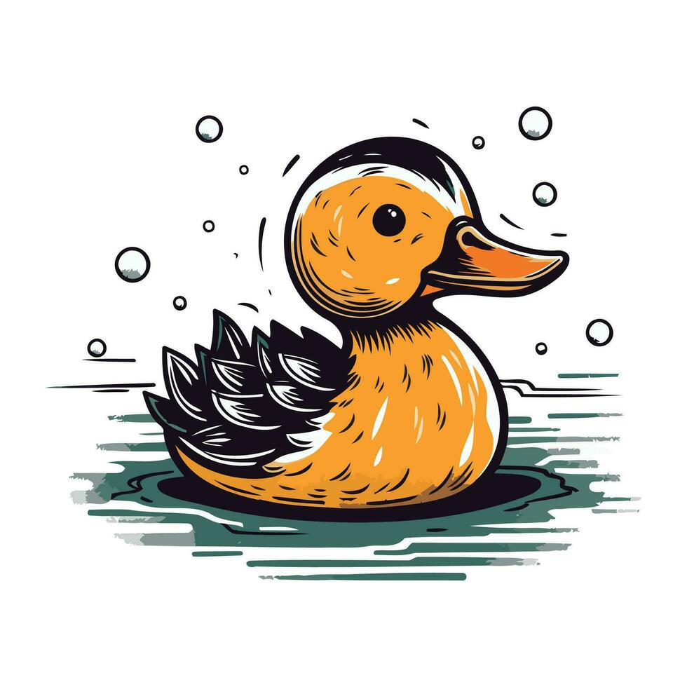 Illustration von ein süß Ente Schwimmen im das Wasser. Vektor Illustration.
