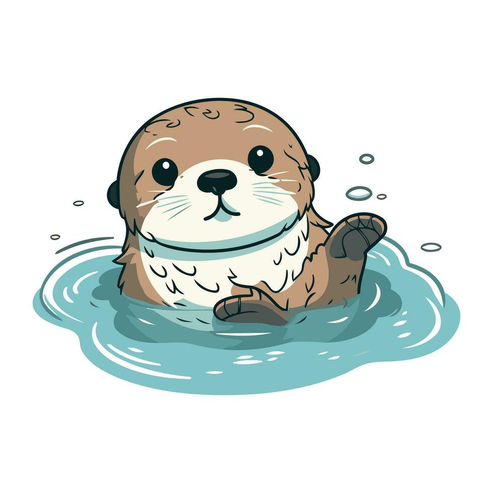 süß Karikatur Otter Schwimmen im das Wasser. Vektor Illustration.