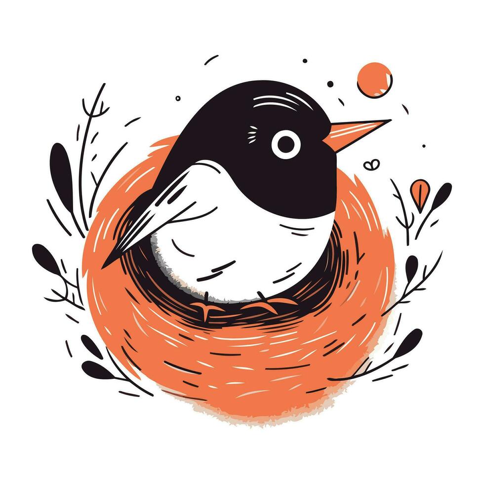 Hand gezeichnet Vektor Illustration von ein süß wenig Vogel im ein Nest.