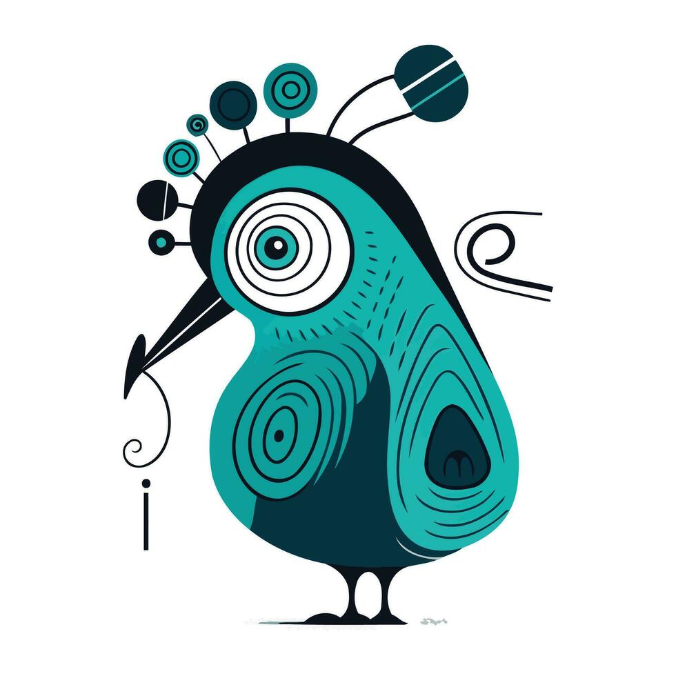 vektor illustration av en söt tecknad serie påfågel i blå och svart färger.