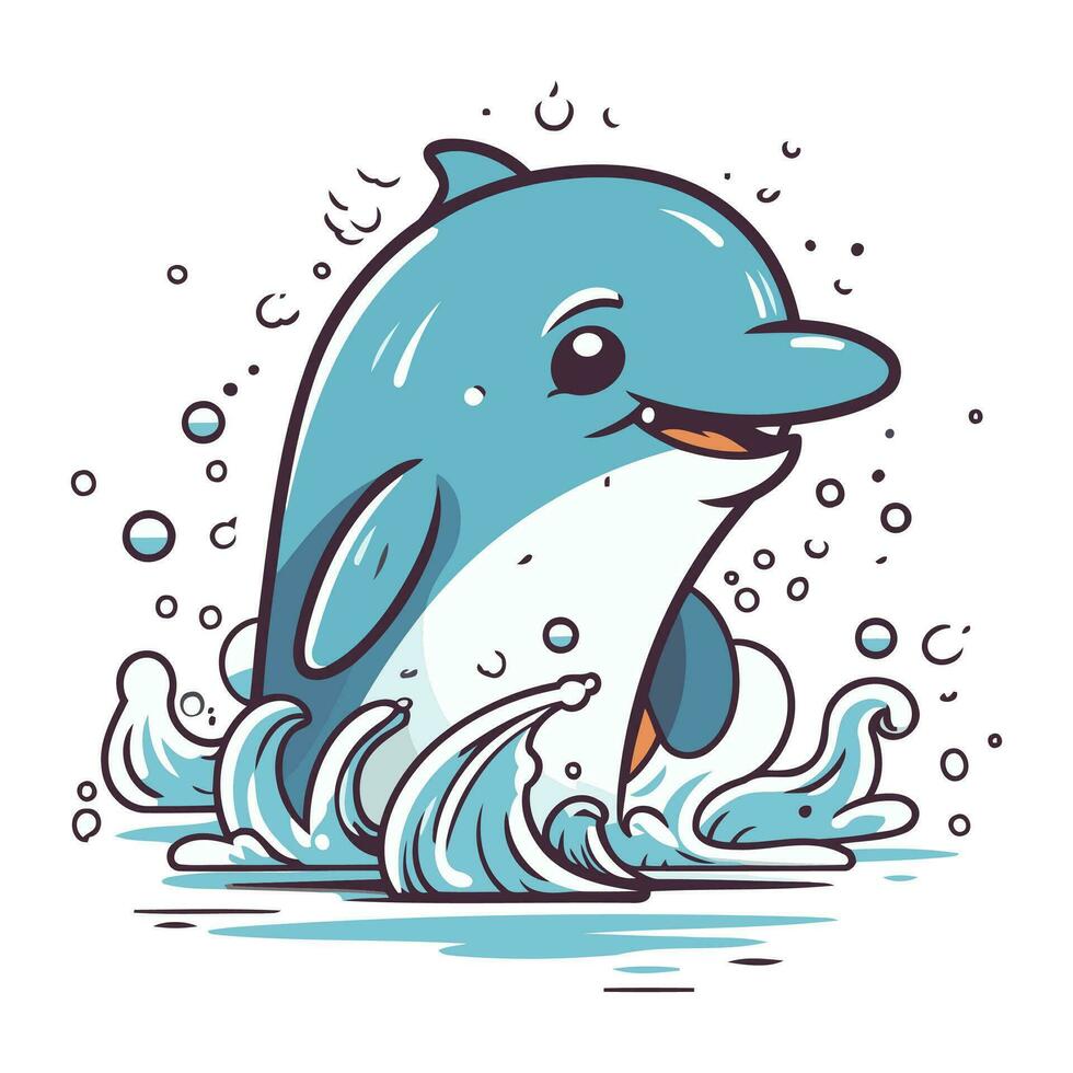 Delfin Springen aus von das Wasser. Vektor Illustration im Karikatur Stil.