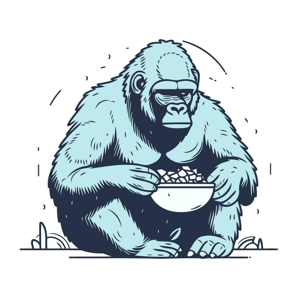gorilla med en skål av spannmål. vektor illustration.