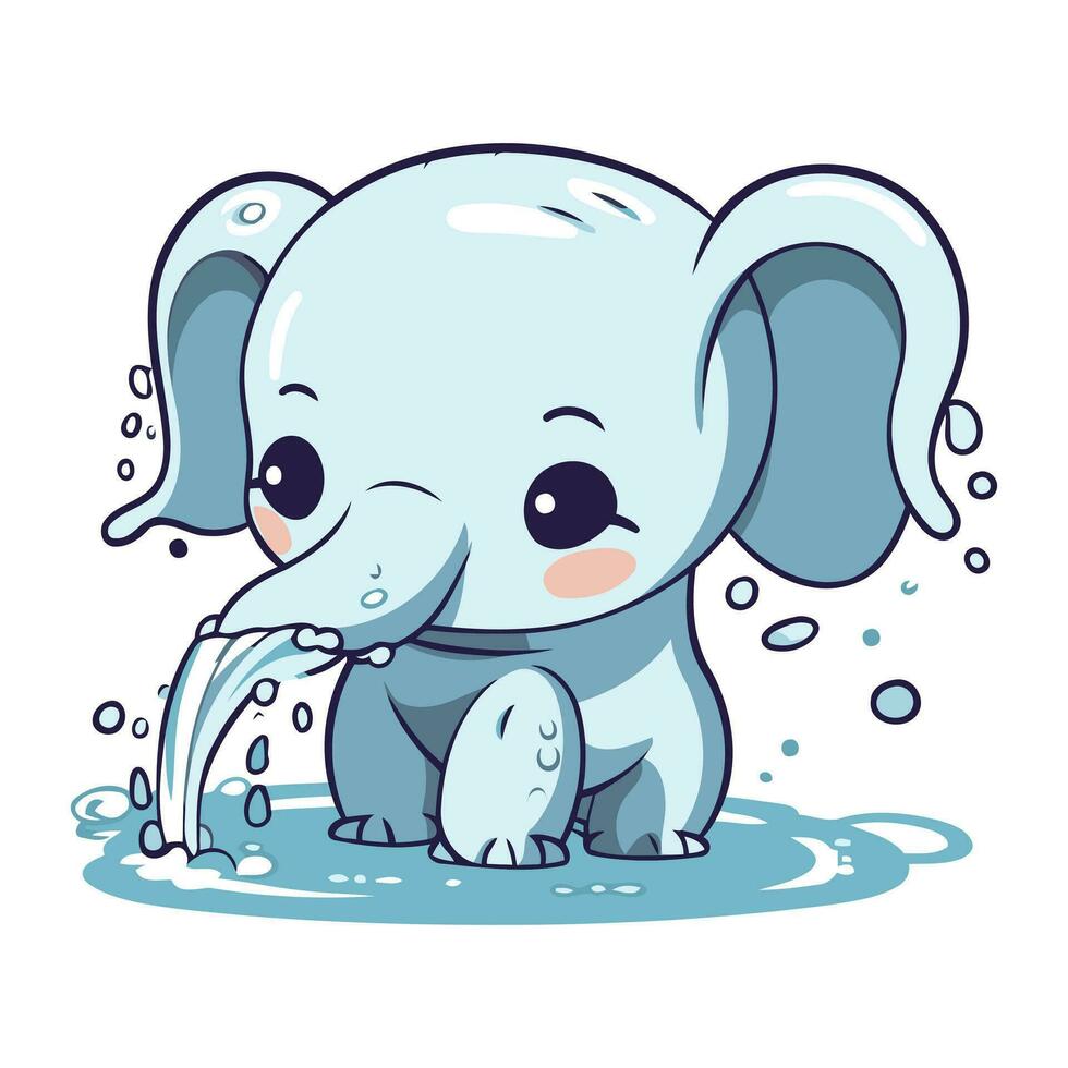 süß Baby Elefant spielen mit Wasser. Vektor Illustration im Karikatur Stil.