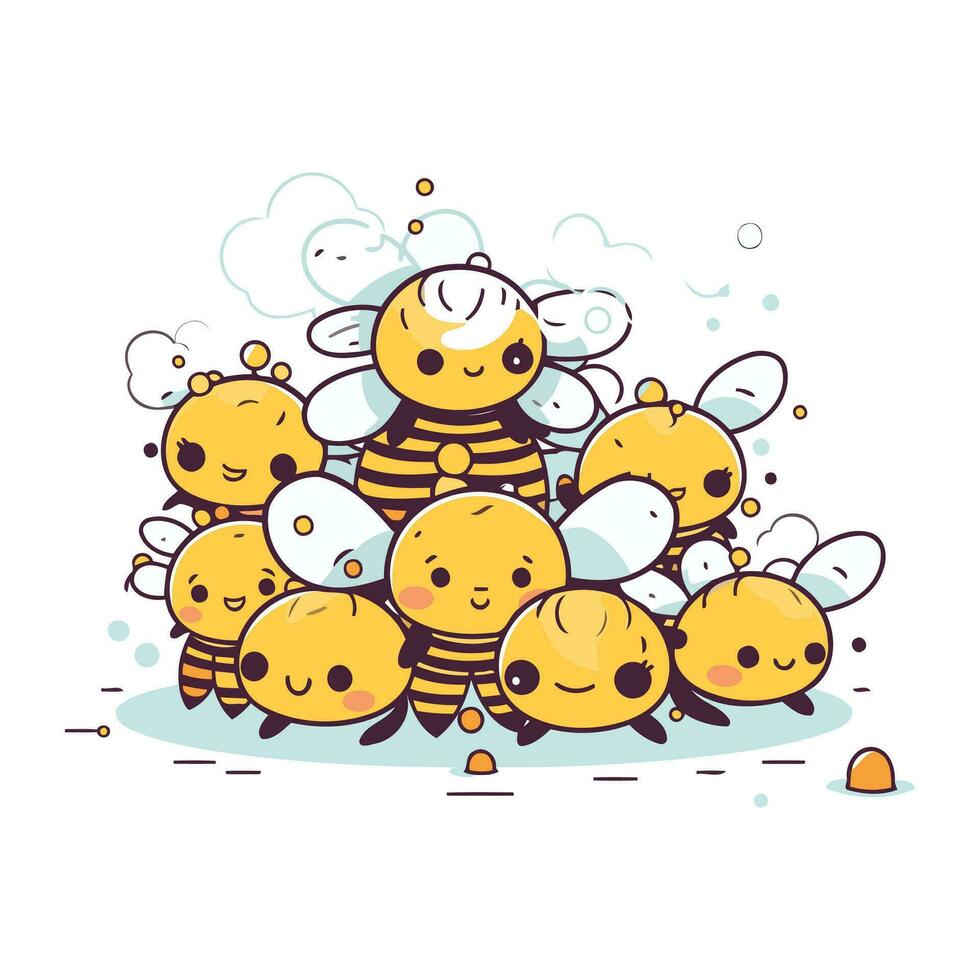 söt liten bi familj tecknad serie vektor illustration. söt liten bi familj.