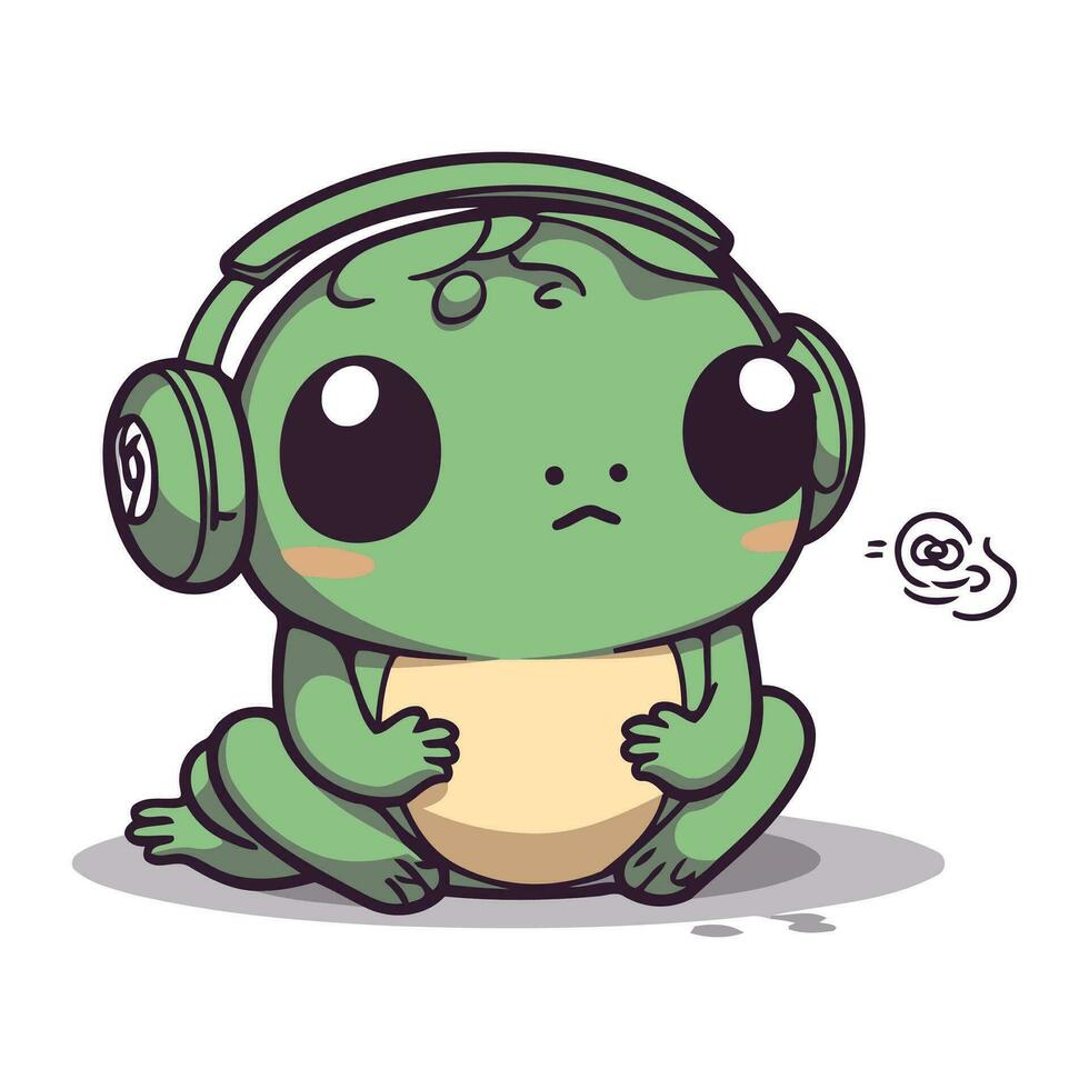 Frosch Hören zu Musik- mit Kopfhörer. süß Karikatur Vektor Illustration.