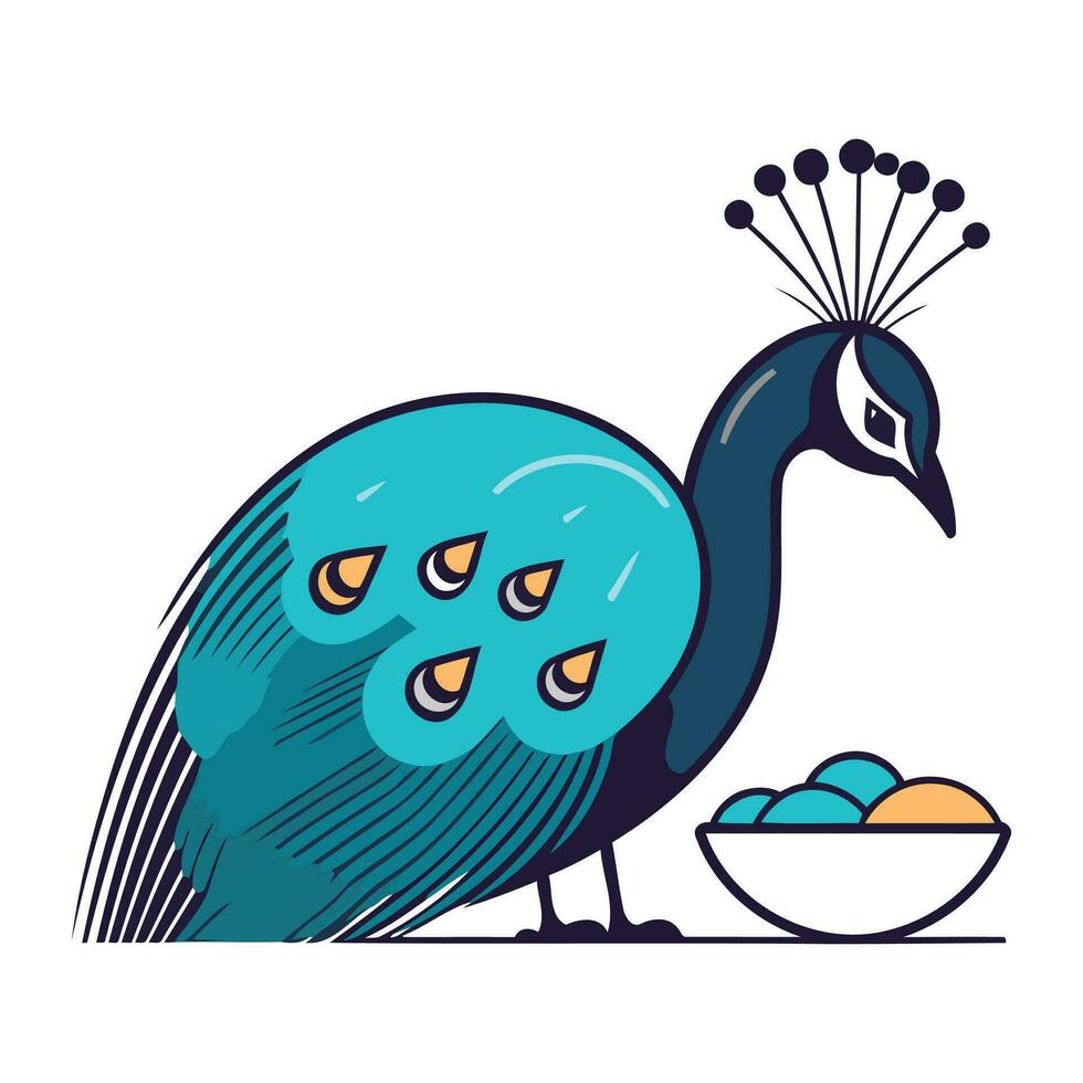 Pfau und Eier. Vektor Illustration im ein eben Stil.