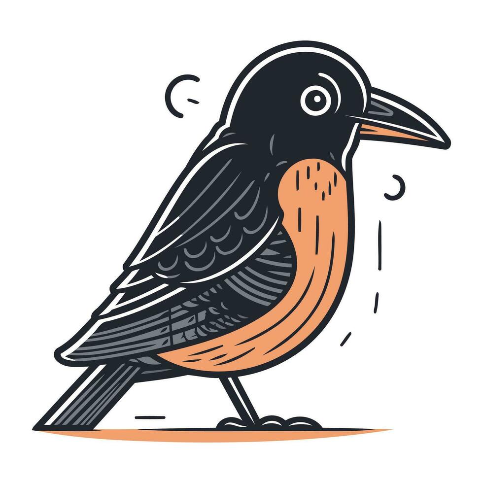 Vektor Illustration von ein schwarz Robin auf ein Weiß Hintergrund. isoliert.