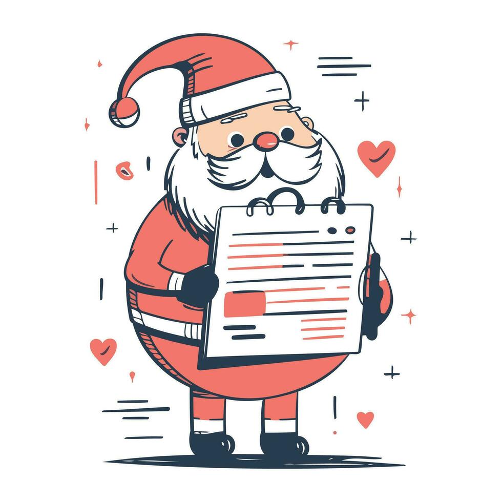 Santa claus mit ein Notizblock. Vektor Illustration im Karikatur Stil.