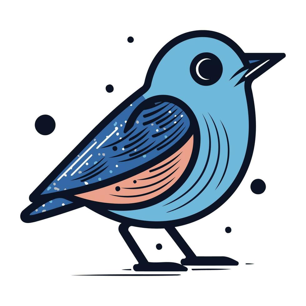 vektor illustration av en blå fågel på en vit bakgrund. hand teckning