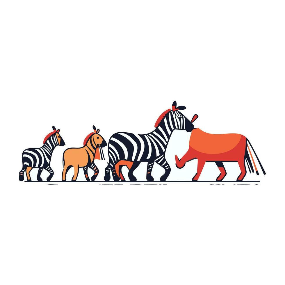 Zebra Familie. Vektor Illustration im Karikatur Stil auf Weiß Hintergrund.