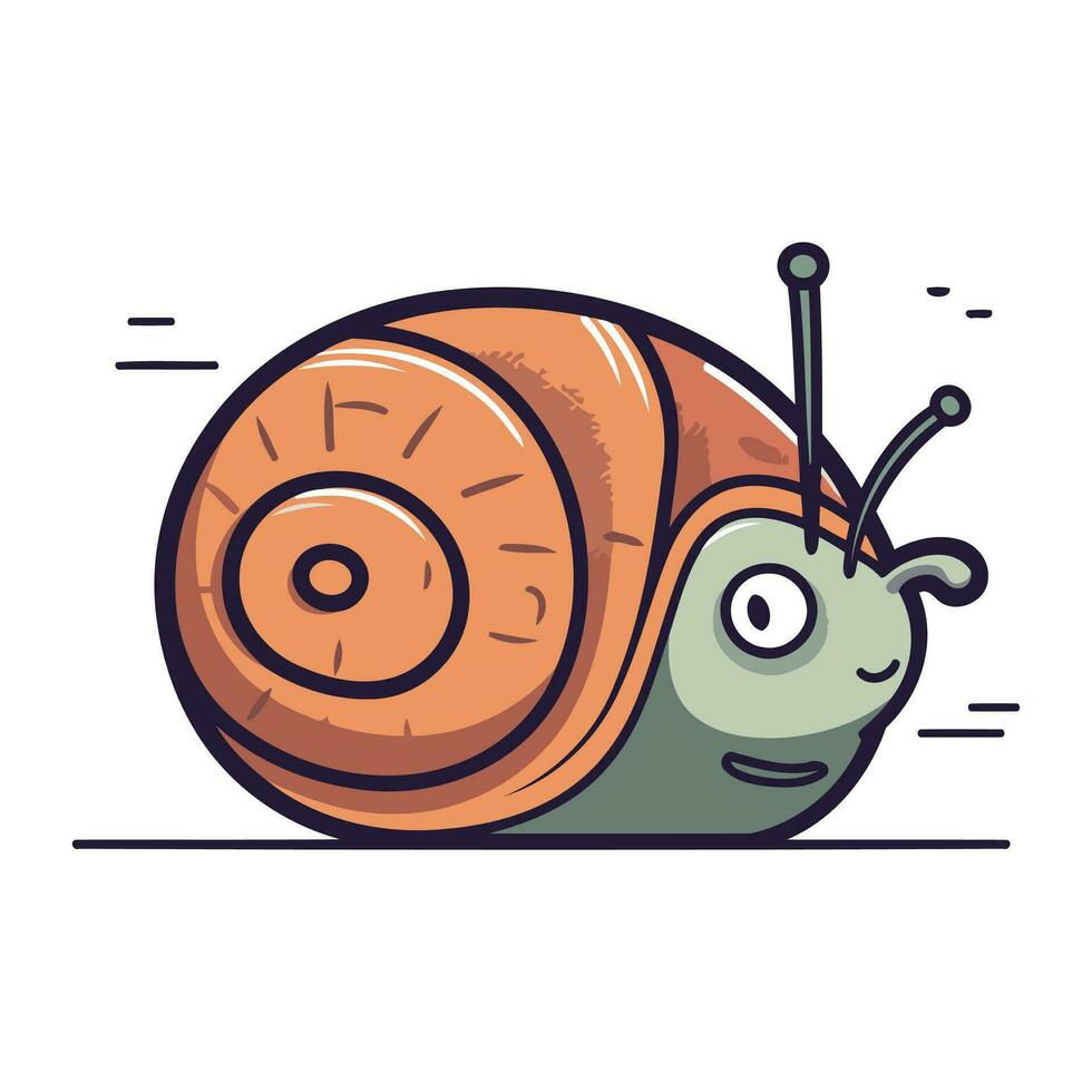 Schnecke eben Linie Symbol. süß Karikatur Charakter. Vektor Illustration