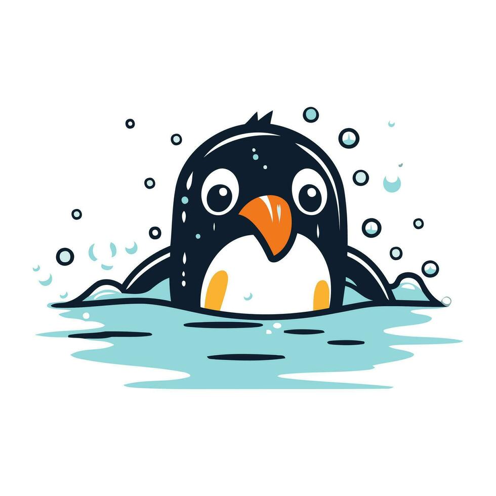 söt tecknad serie pingvin simning i de vatten. vektor illustration.