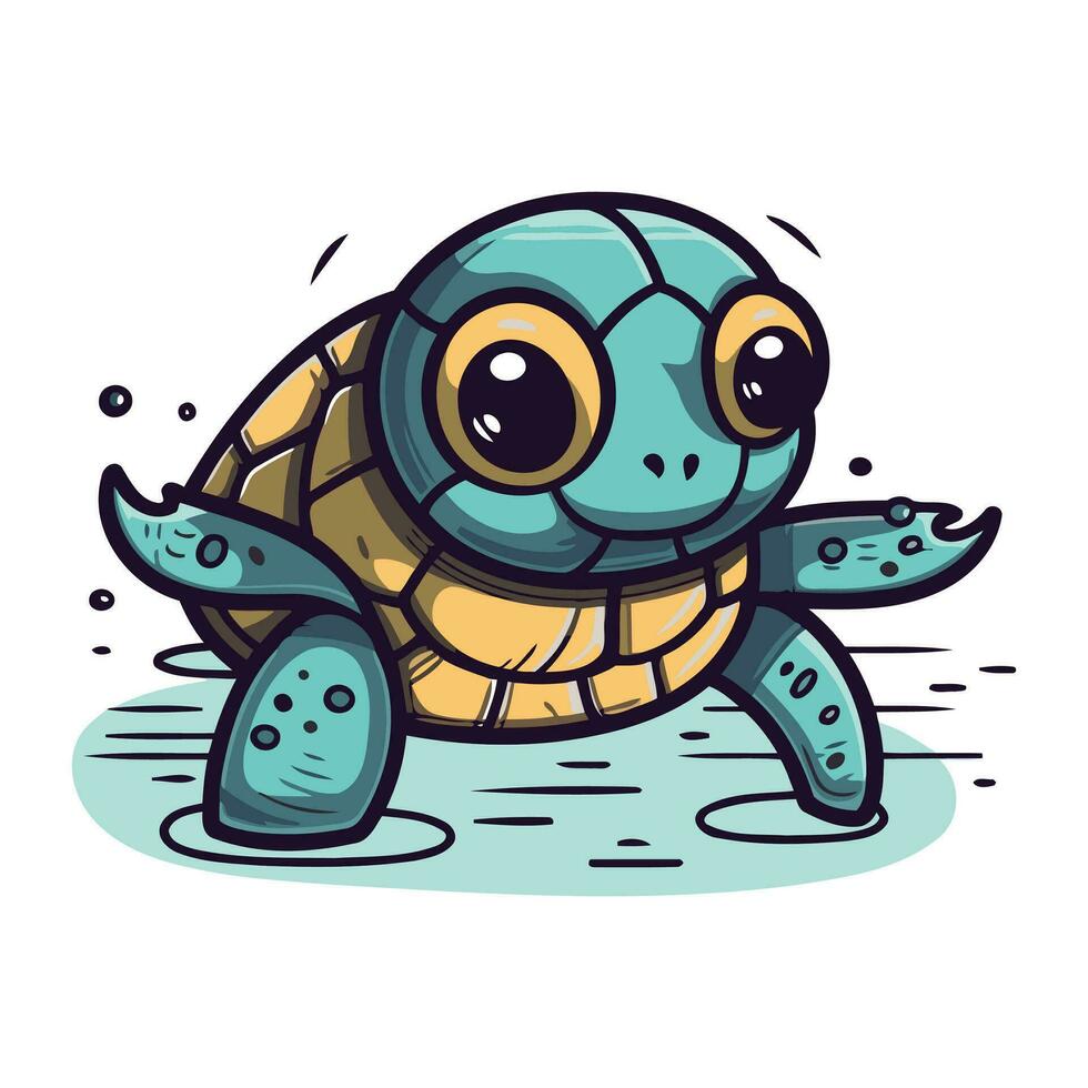 süß Karikatur Meer Schildkröte auf Weiß Hintergrund. Vektor Illustration von ein Meer Schildkröte.