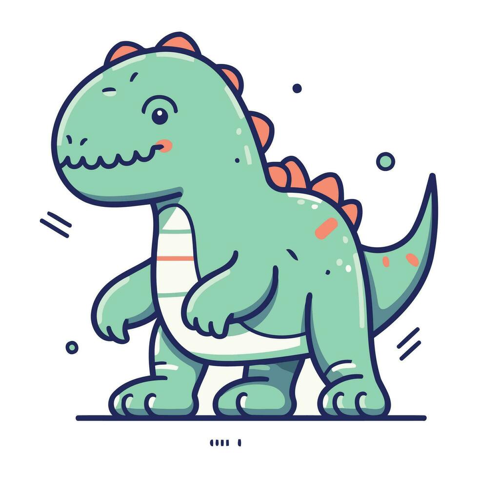 söt tecknad serie dinosaurie. vektor illustration av en söt dinosaurie med en ben.