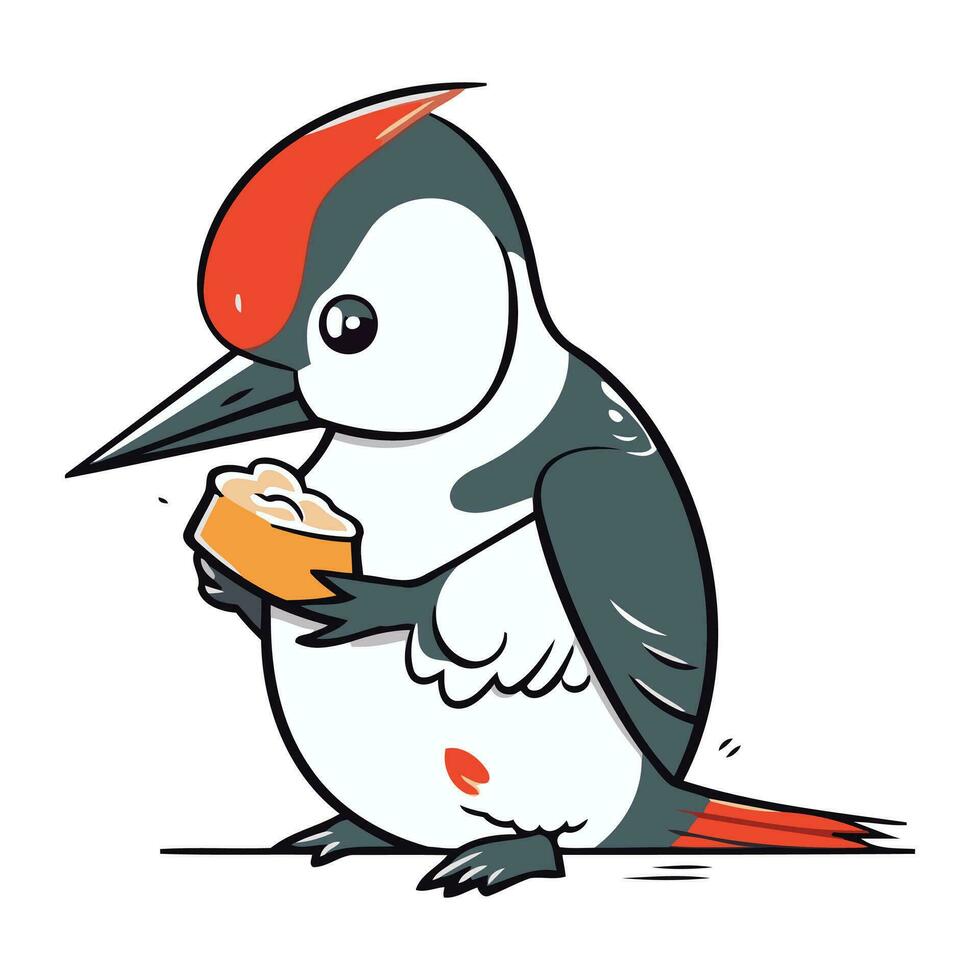 Pinguin mit ein Stück von Käse. Karikatur Vektor Illustration.