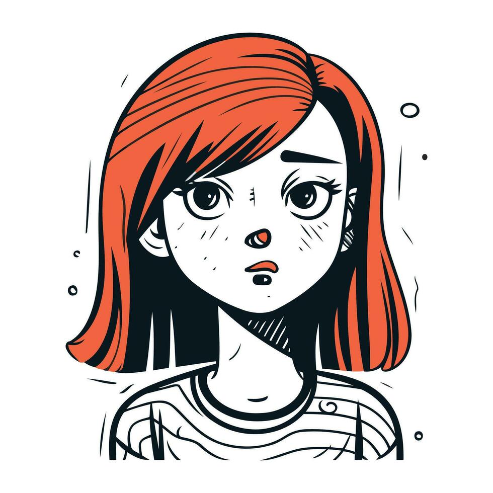 Porträt von ein traurig Mädchen mit rot Haar. Vektor Illustration.